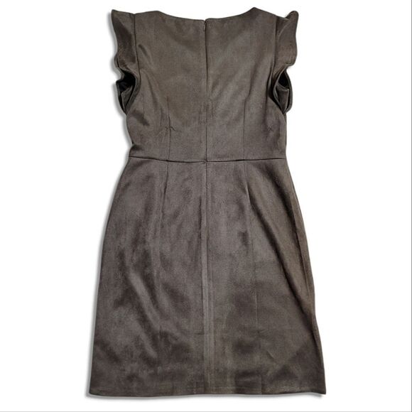 DKNY Brown Faux-Suede Side-Draped Cap Sleeve Sheath Dress - Toffee - Picture 6 of 11